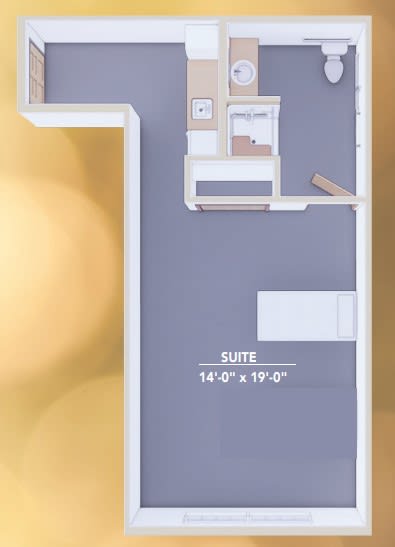A floor plan layout featuring a suite with dimensions labeled, showcasing a residential room design.