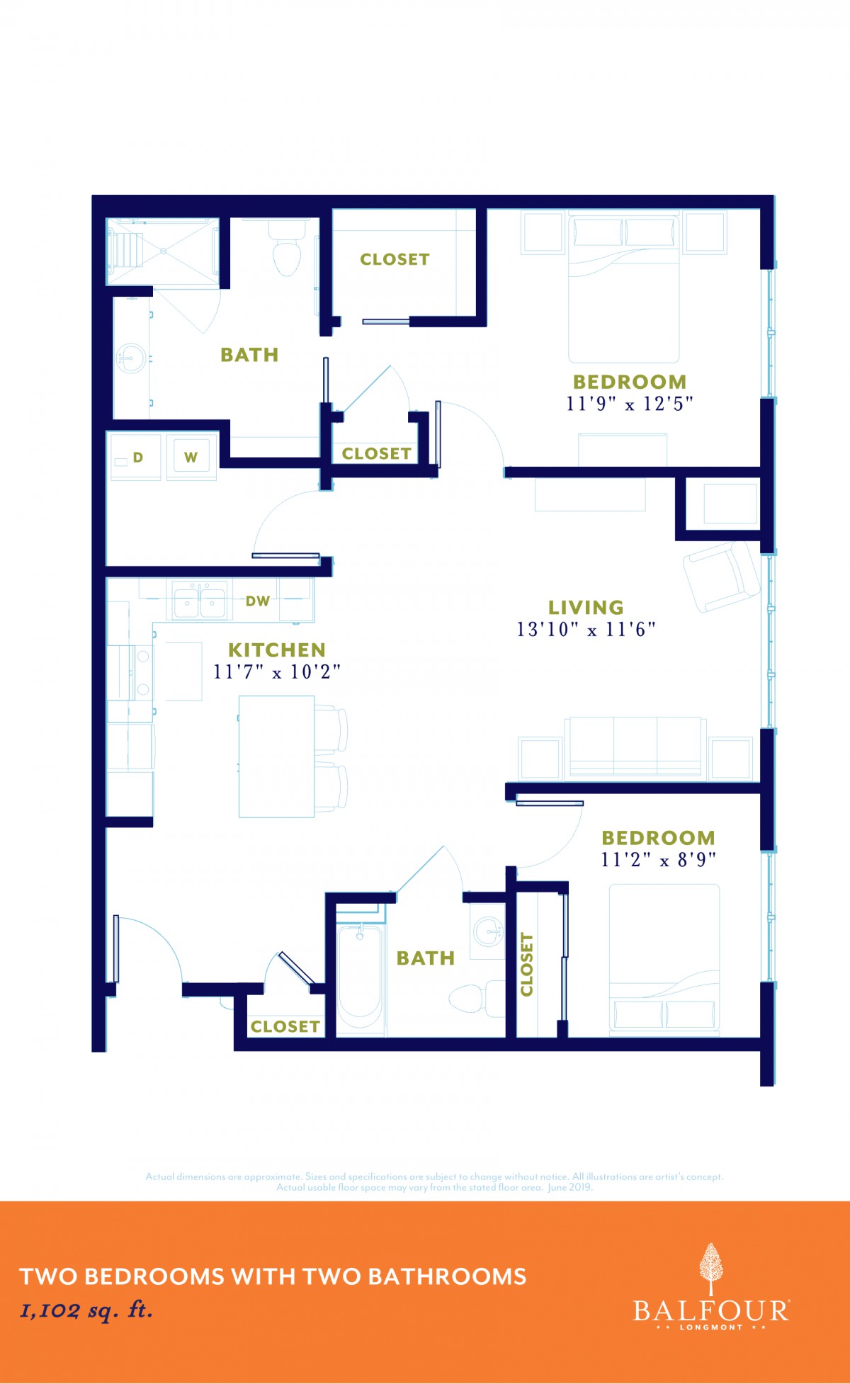 A floor plan of an apartment showing room dimensions and layout.