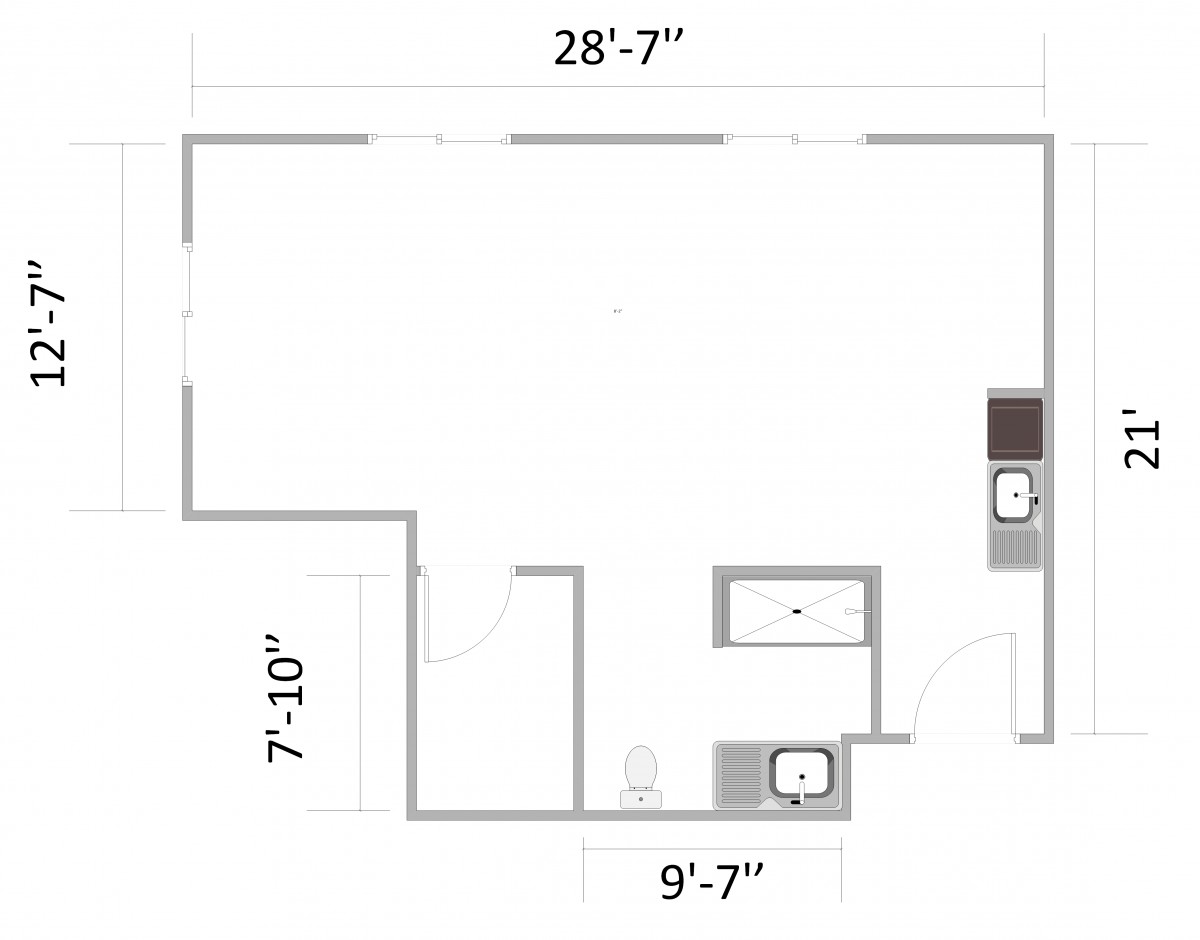 A simple architectural floor plan showing room dimensions and layout.