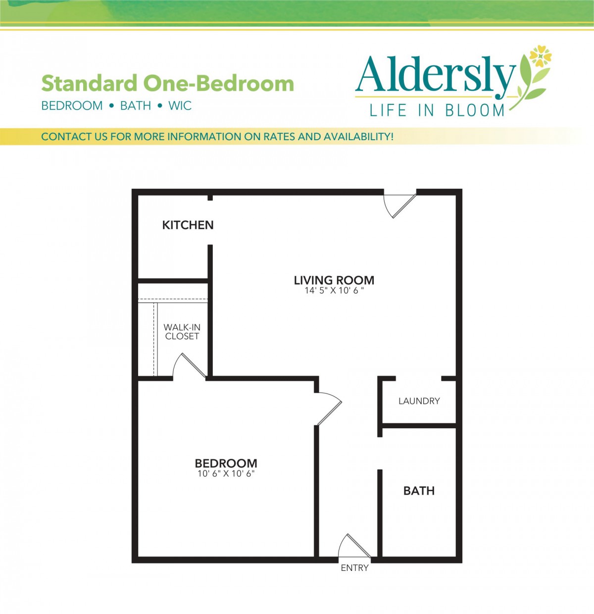 Standard One-Bedroom Floor Plan at Aldersly.