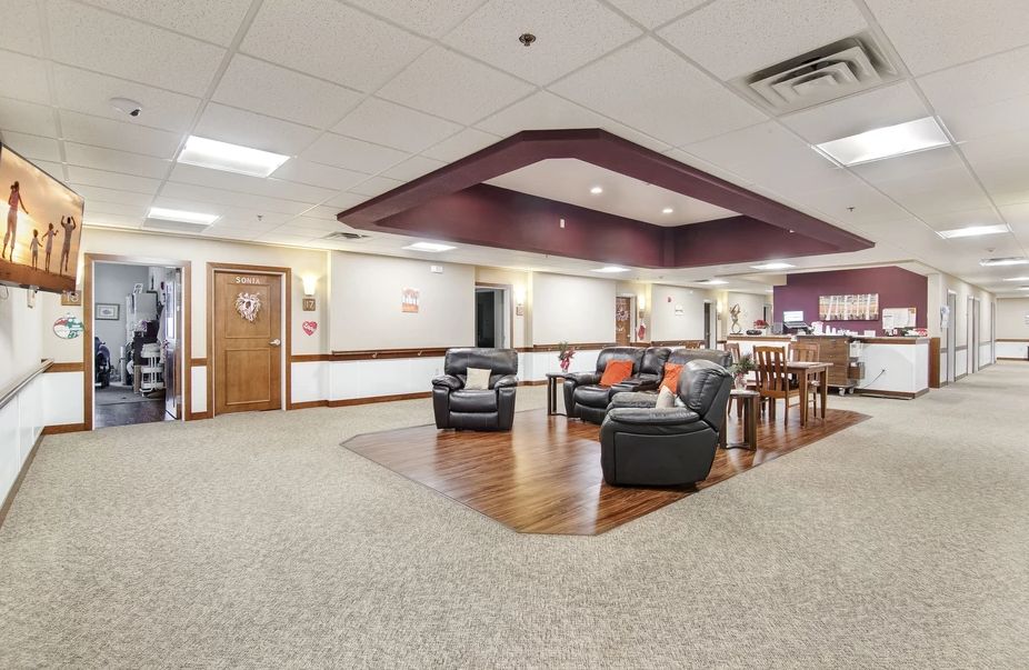 A modern lobby with comfortable seating and a stylish design.