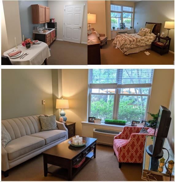 A cozy interior featuring a bedroom and a living room with comfortable furniture and decor.