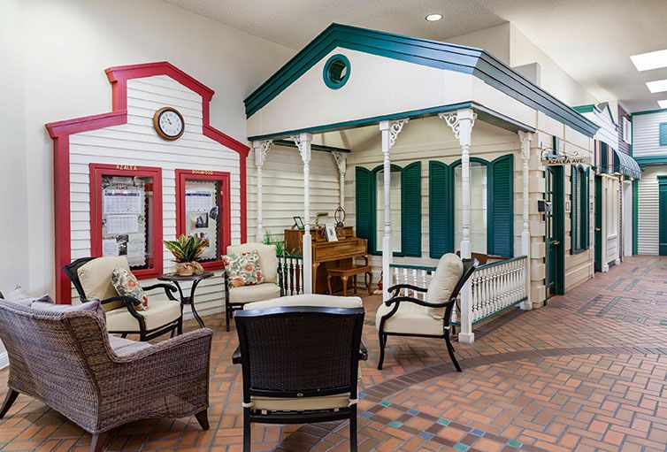 A cozy indoor space with vintage-style architecture and comfortable seating.