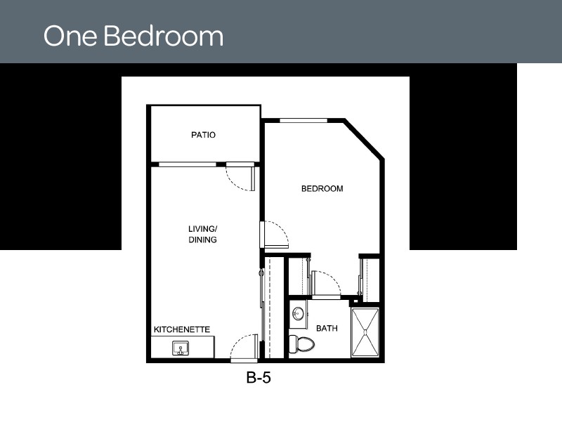 Floor plan of a one-bedroom apartment layout.