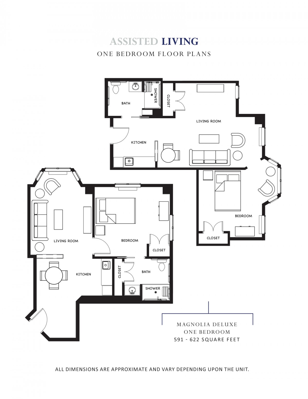 One-bedroom apartment floor plan with detailed room layout.