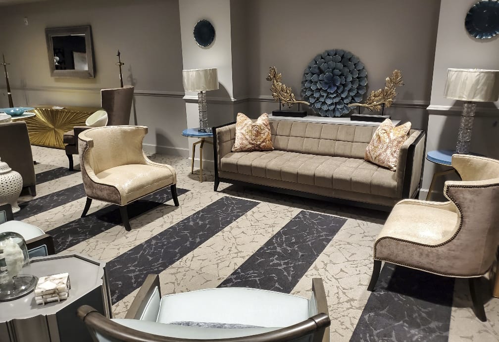 A stylish living room with elegant furniture and decor.