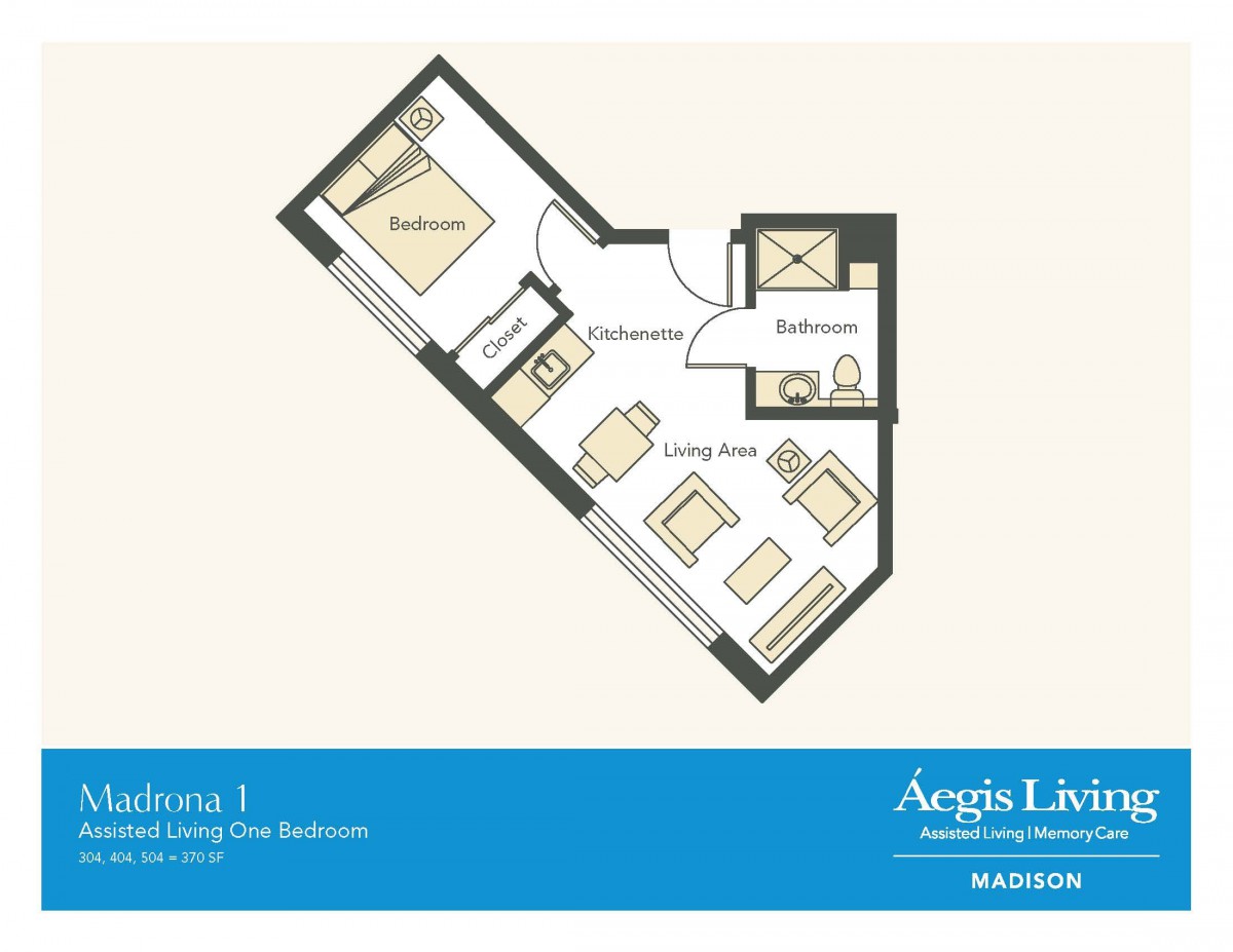 A floor plan layout of a one-bedroom apartment featuring a living room and bathroom.