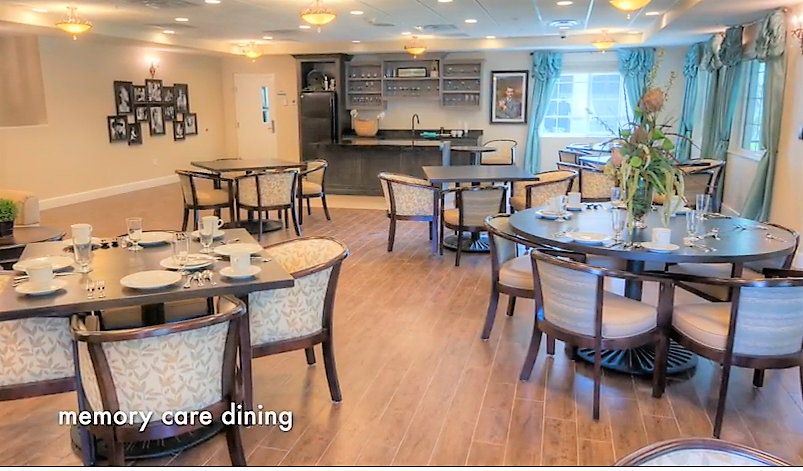 A well-appointed dining area with modern furnishings and natural lighting.