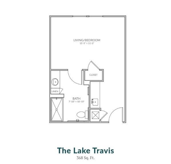 The Lake Travis studio apartment floor plan, 503 sq. ft.