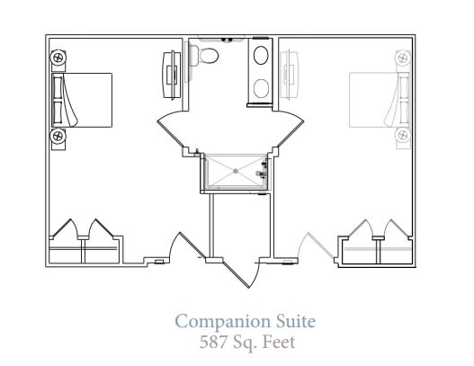 Floor plan of a Companion Suite with 587 square feet.