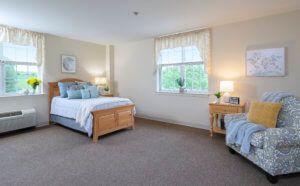 A cozy bedroom with a double bed and elegant decor.