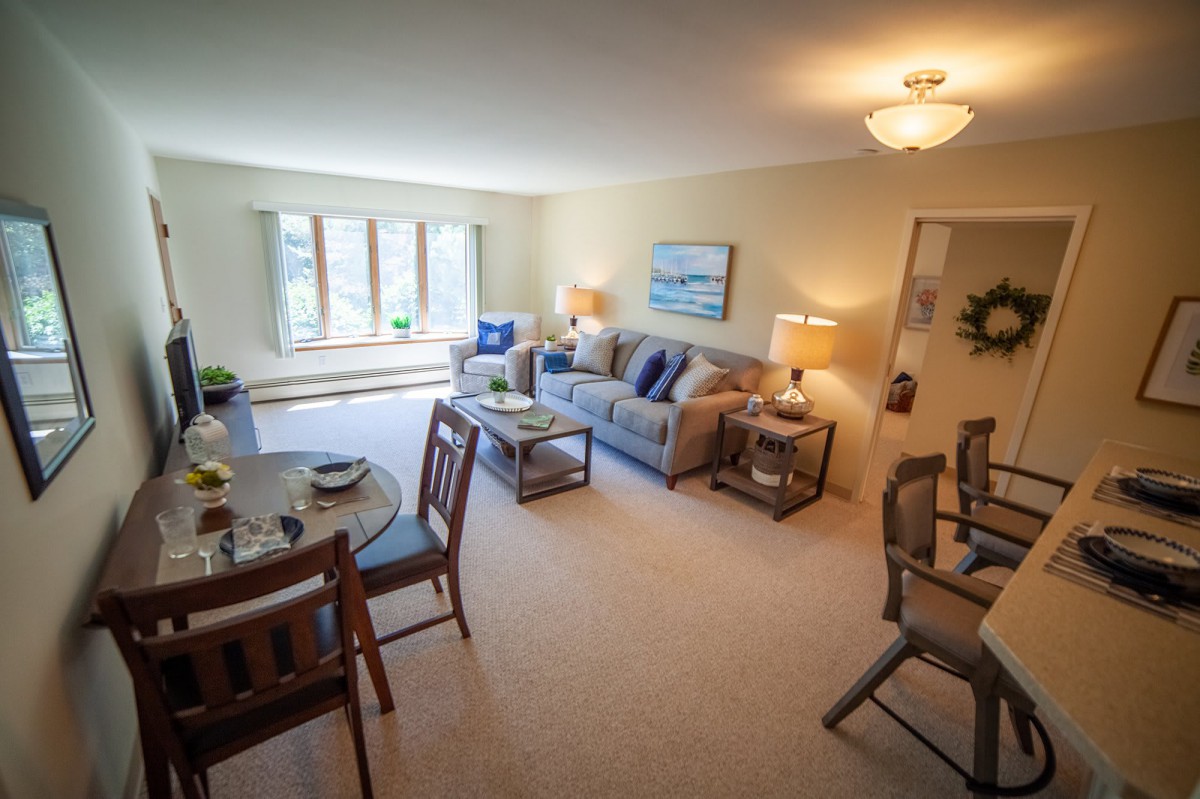 Cozy living and dining area with comfortable furniture and natural light.