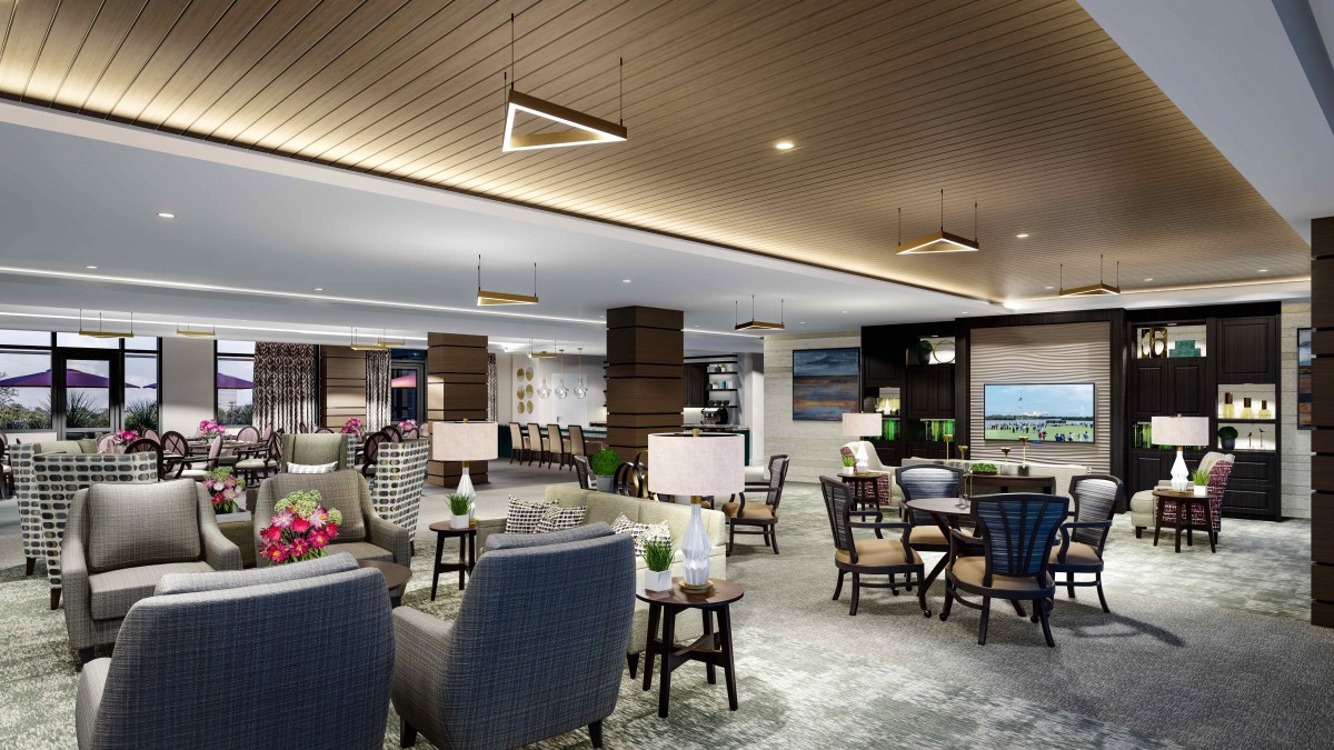 A modern lounge area with stylish seating and ambient lighting.