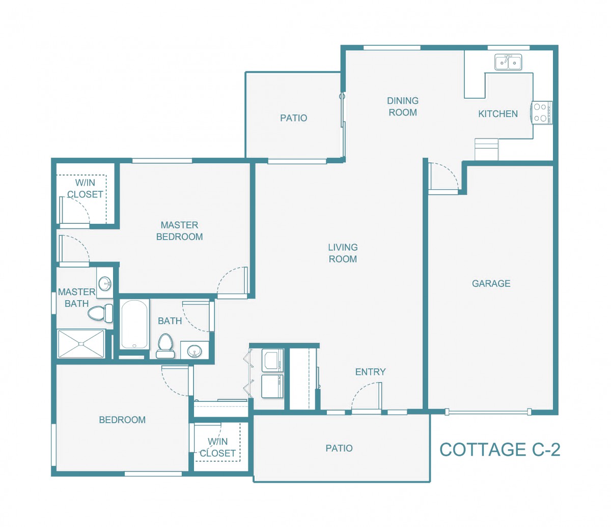 Floor plan of a cottage featuring multiple rooms and spaces.