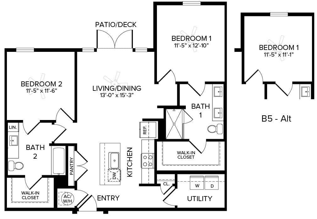 A detailed floor plan of a residential apartment with multiple rooms and amenities.