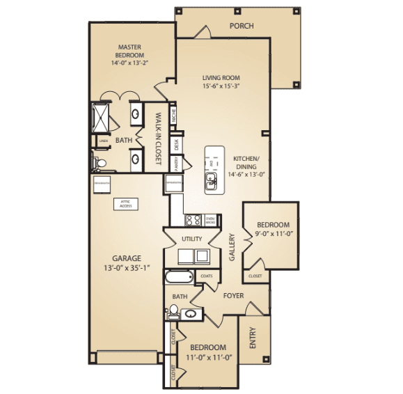 A detailed floor plan of a house featuring multiple rooms, including a master bedroom, kitchen, and garage.