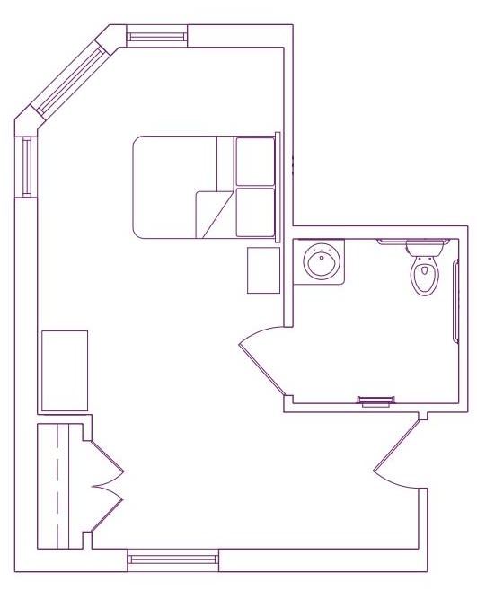 A floor plan depicting a small building area with a bathroom layout.