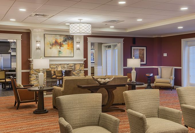 A modern lobby area with comfortable seating and elegant decor.