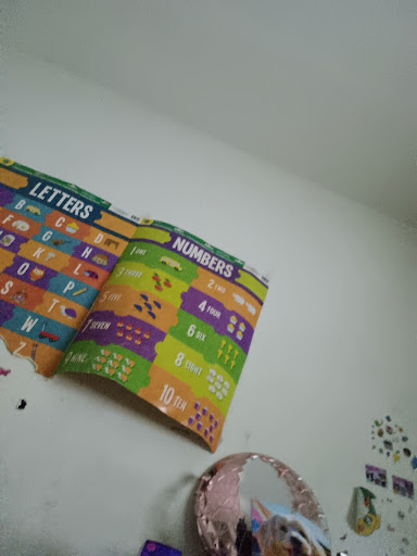 An educational poster displaying letters and numbers designed for a learning environment.