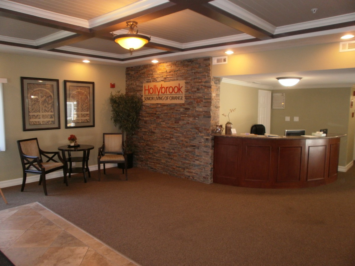 A welcoming lobby area with a reception desk and seating.