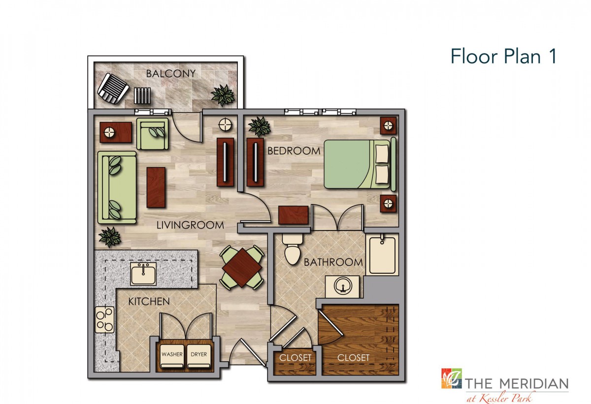 A floor plan of a two-bedroom apartment featuring a living room, kitchen, bathroom, and balcony.