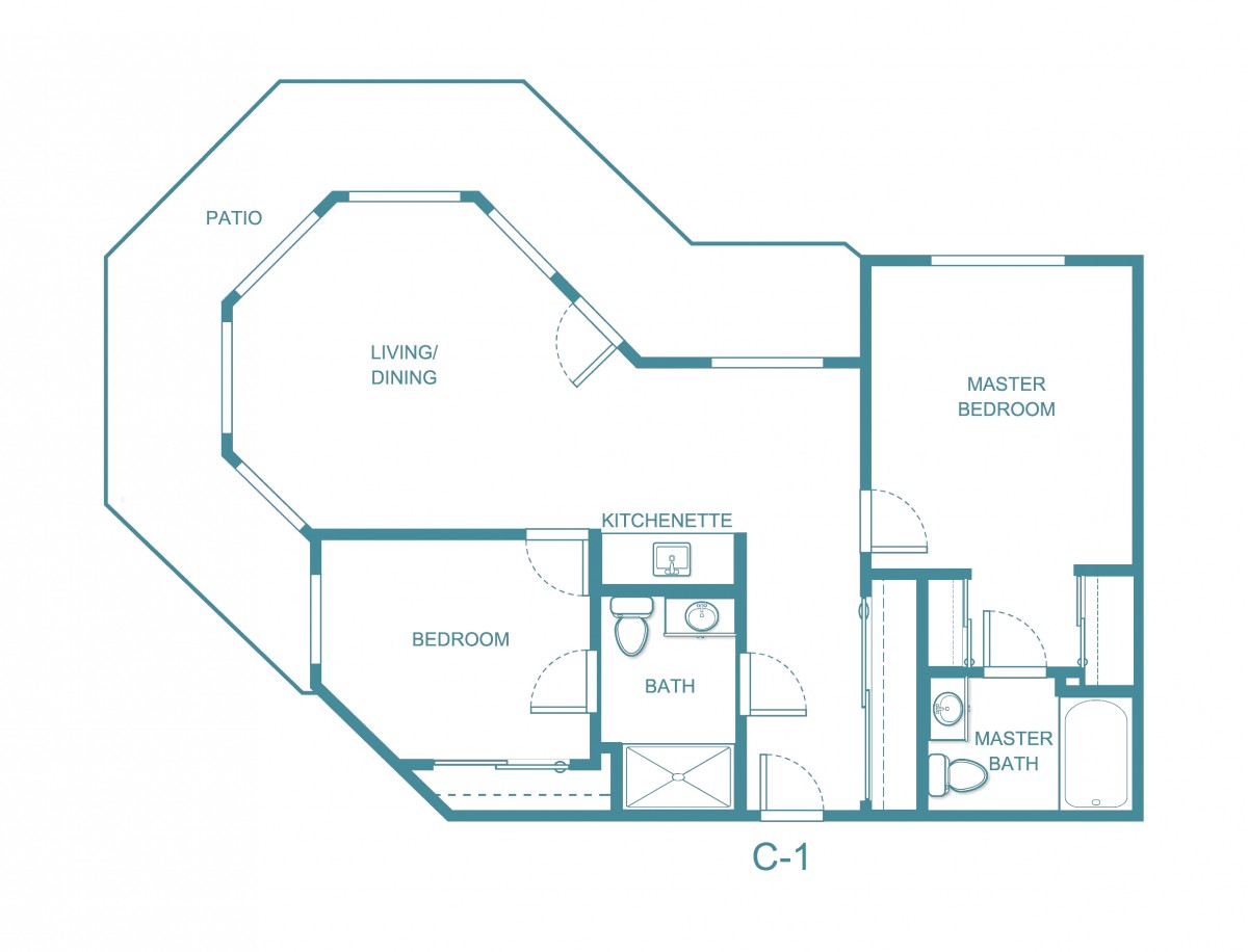 A detailed floor plan of a residential apartment, showcasing the layout of rooms and living spaces.