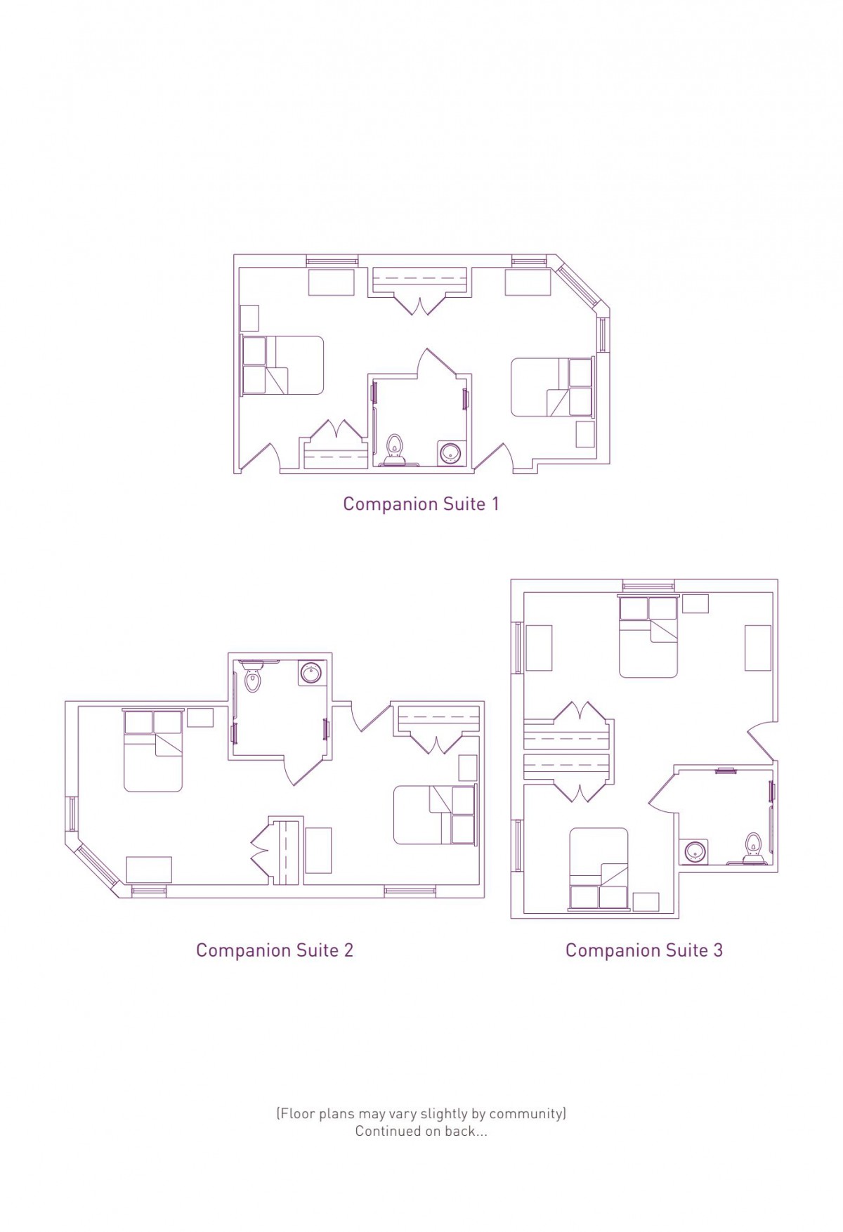Blueprints of three apartment layouts.