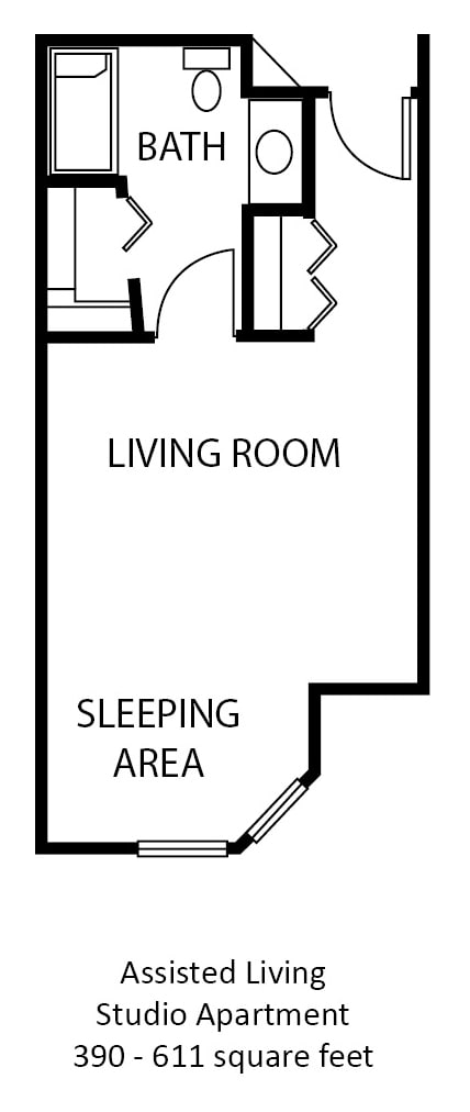 Simple floor plan depicting a living room and sleeping area.