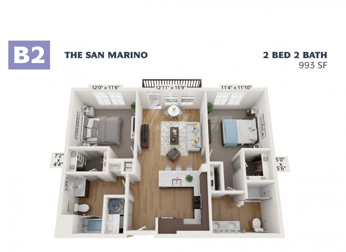 The San Marino two-bedroom apartment floor plan.