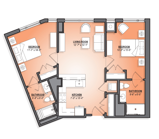 An architectural floor plan depicting the layout of multiple apartment units.