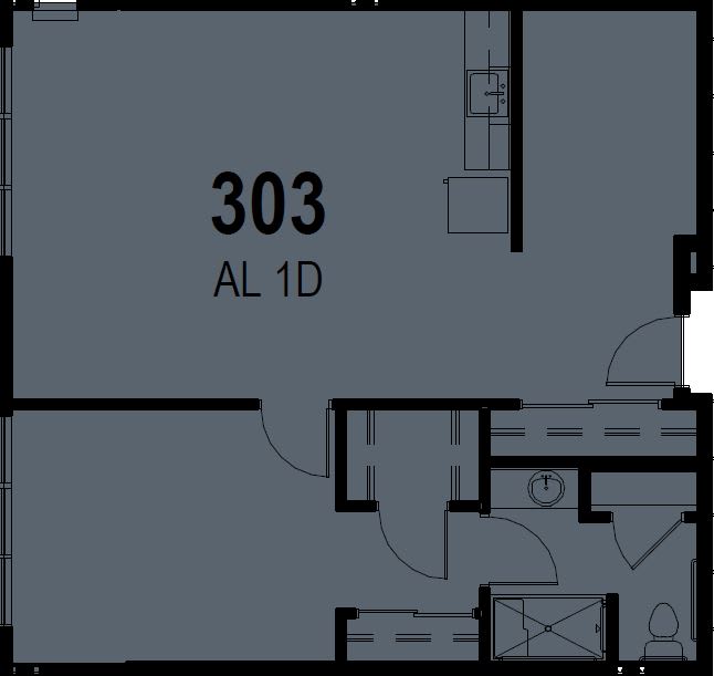 A floor plan featuring apartment number 303, labeled as AL 1D.