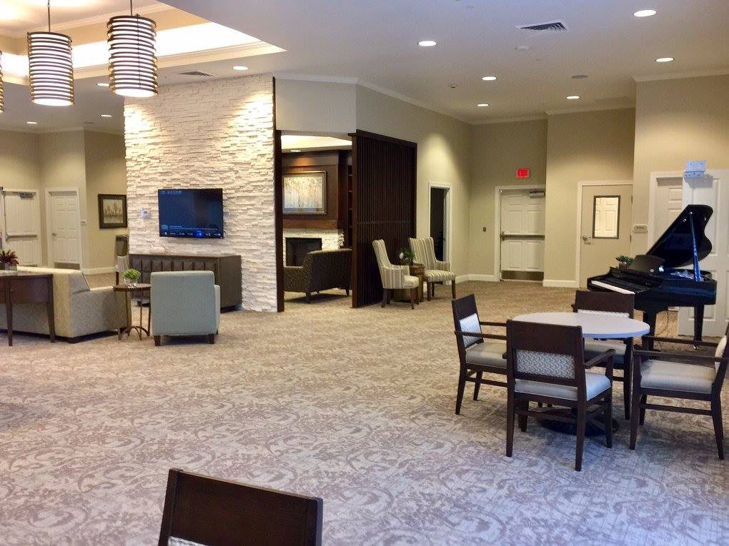 A modern lobby with comfortable seating and elegant decor.