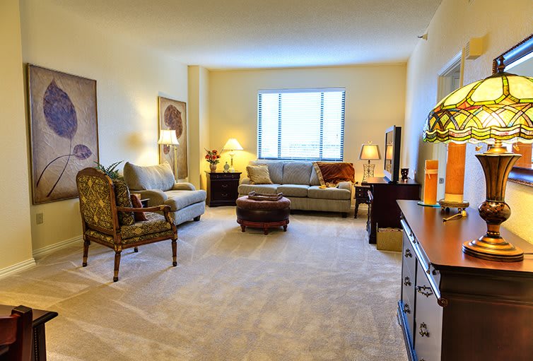 A cozy living room with comfortable seating, soft lighting, and elegant decor.