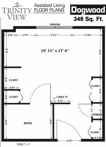 A detailed floor plan of an apartment layout showing room dimensions and closet space.