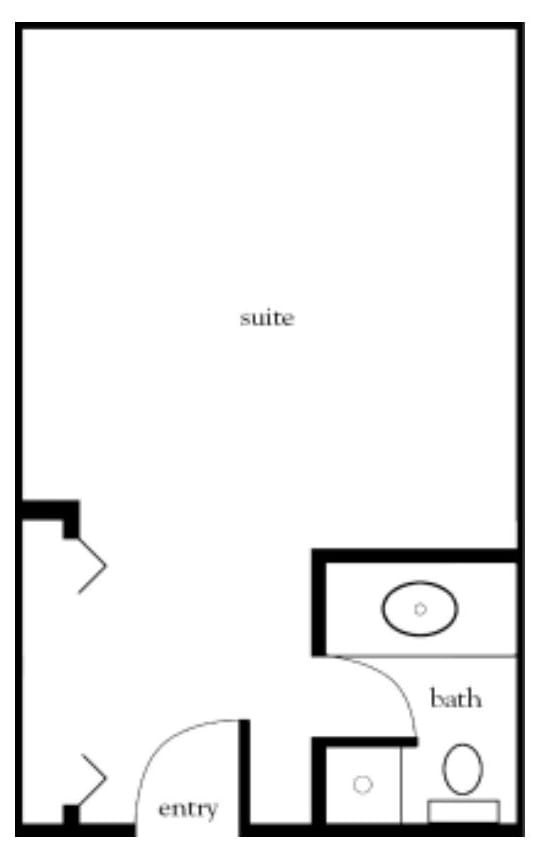 A simple floor plan of a suite featuring a bathroom.