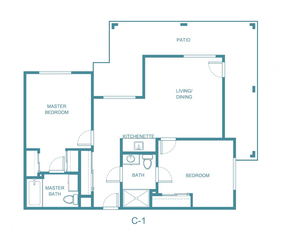 Two-bedroom apartment floor plan with labeled rooms.