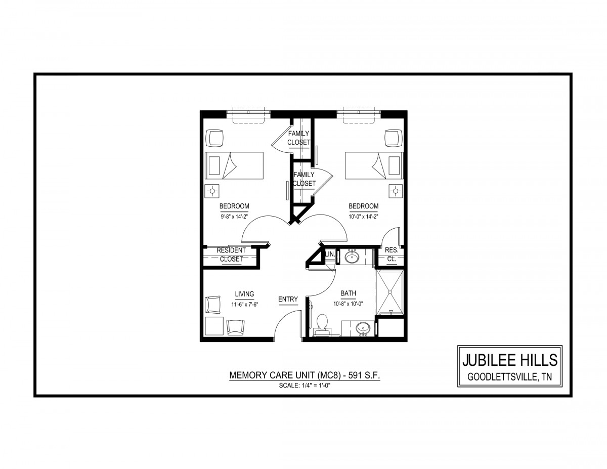 A detailed floor plan of a two-bedroom apartment with labeled rooms and dimensions.