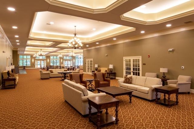 Elegant lobby area with comfortable seating and warm lighting.