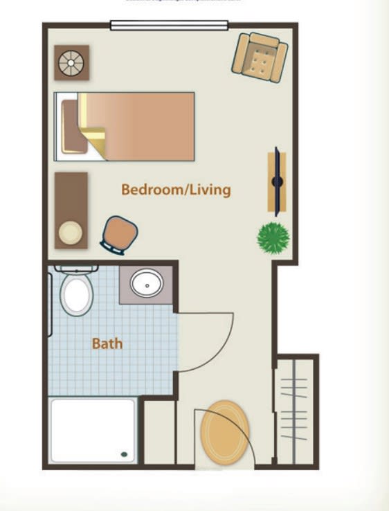 Studio apartment floor plan showcasing a compact layout with combined bedroom and living area.