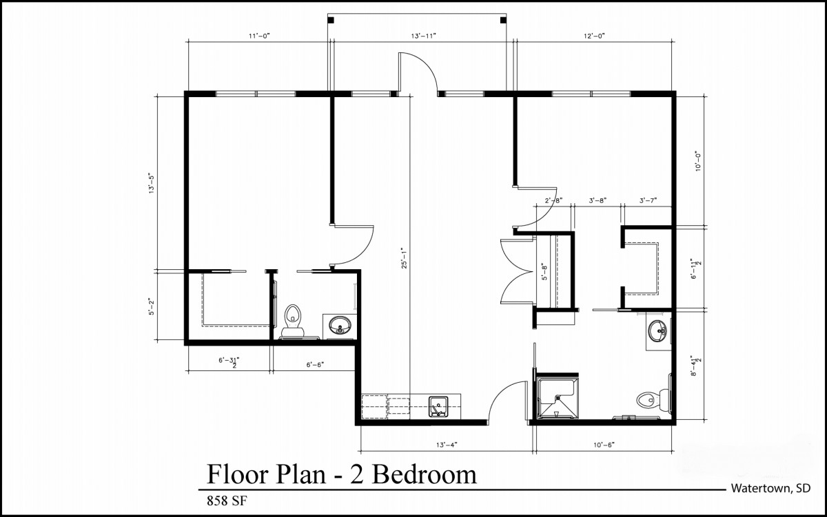 Floor plan of a two-bedroom apartment.