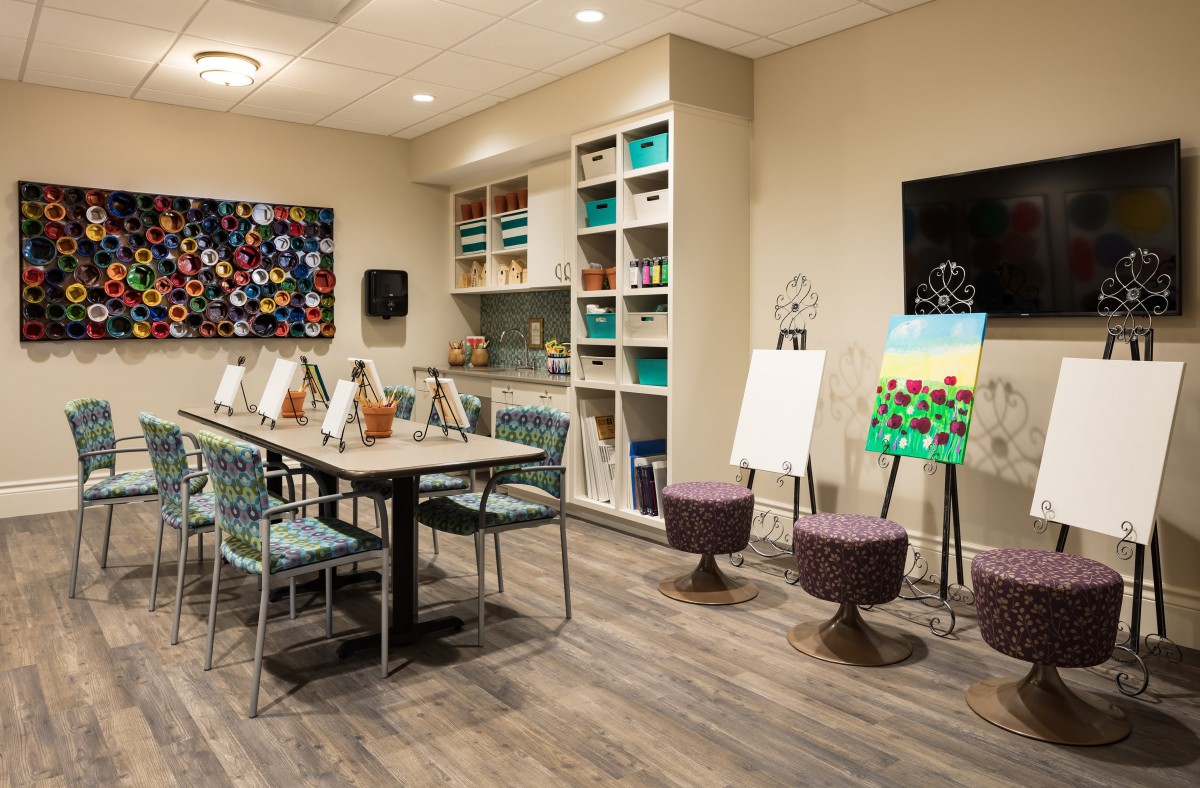 A cozy art studio filled with easels and art supplies, ready for creativity.