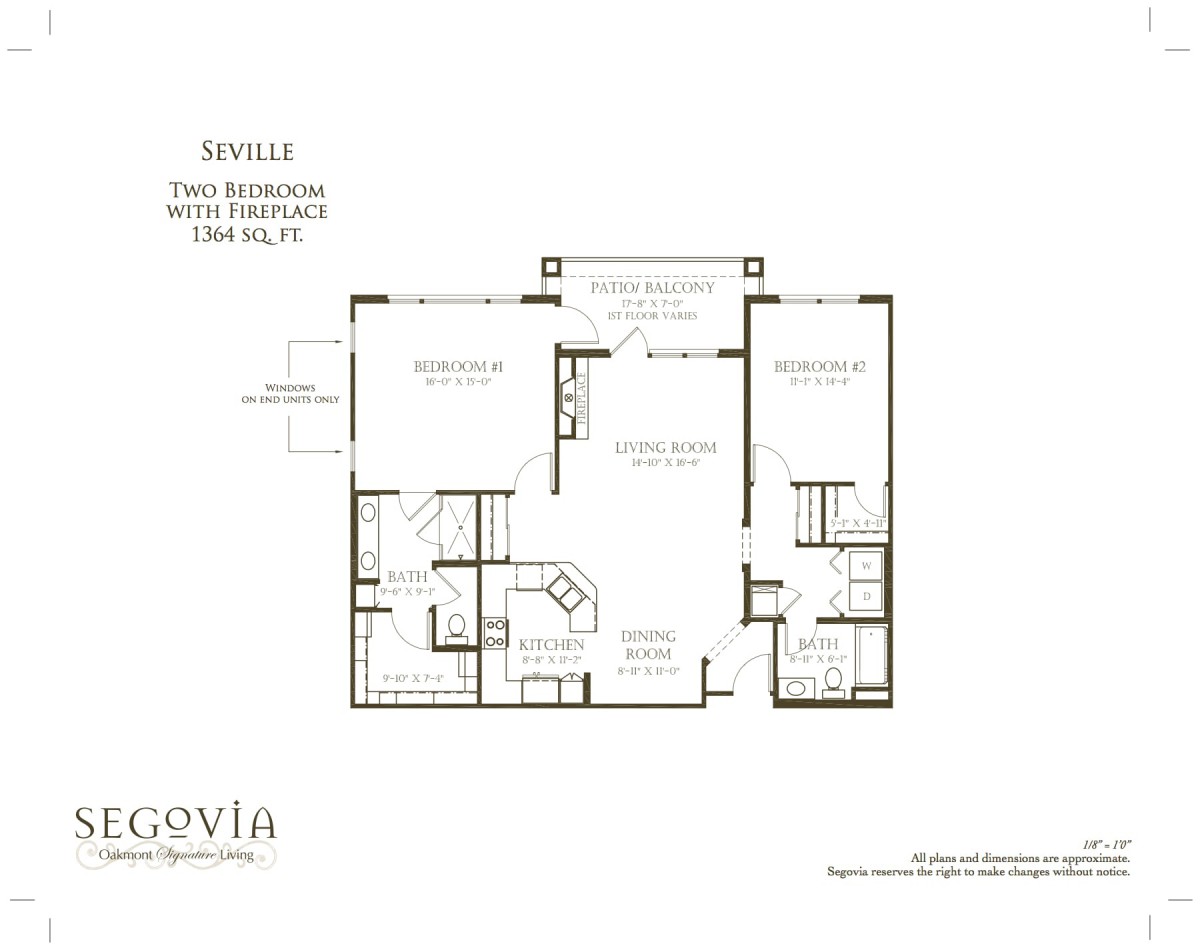 This is a floor plan of a two-bedroom, two-bathroom apartment layout.