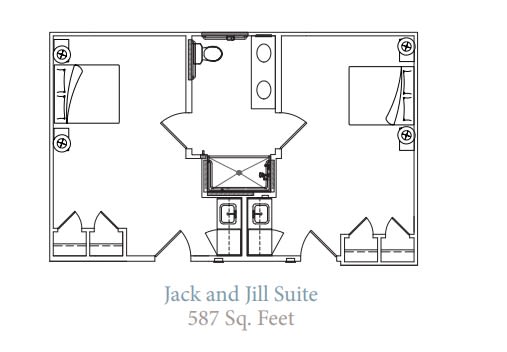Floor plan of a Jack and Jill Suite, measuring 587 square feet.