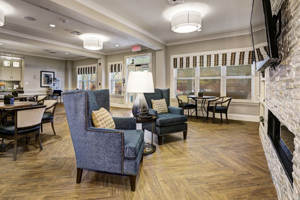 A modern lobby with comfortable seating and stylish lighting.
