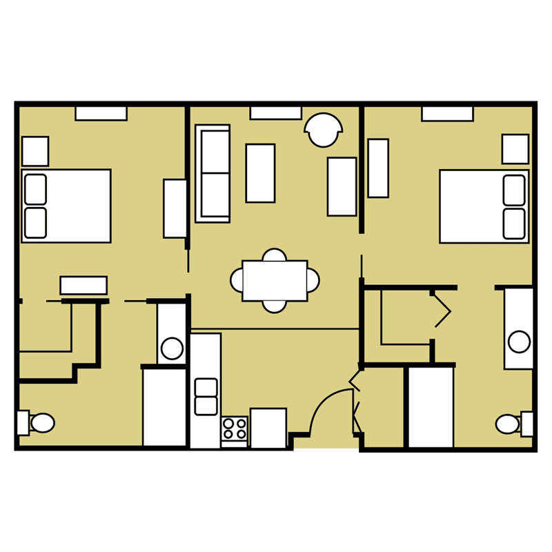 A detailed floor plan layout showing multiple rooms including bedrooms, bathrooms, and a central living area.