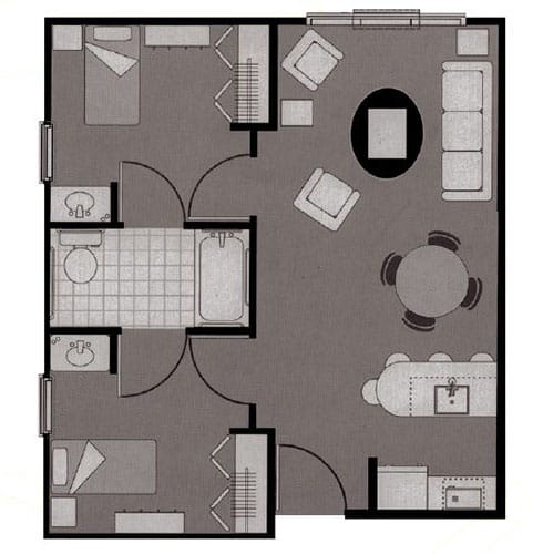 A detailed floor plan showcasing the interior layout of a two-bedroom apartment.