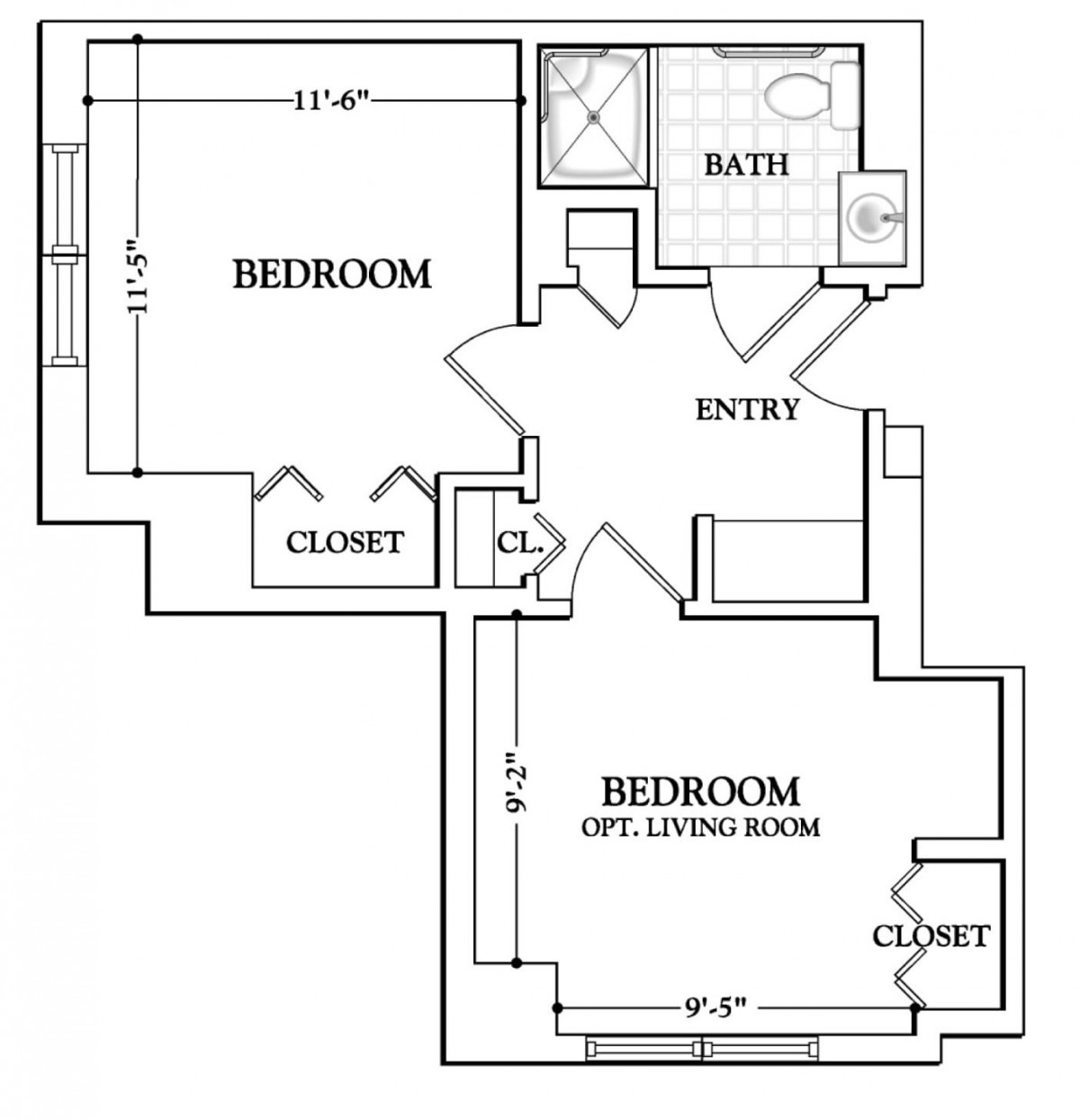 A detailed floor plan indicating room layout and dimensions for an apartment.