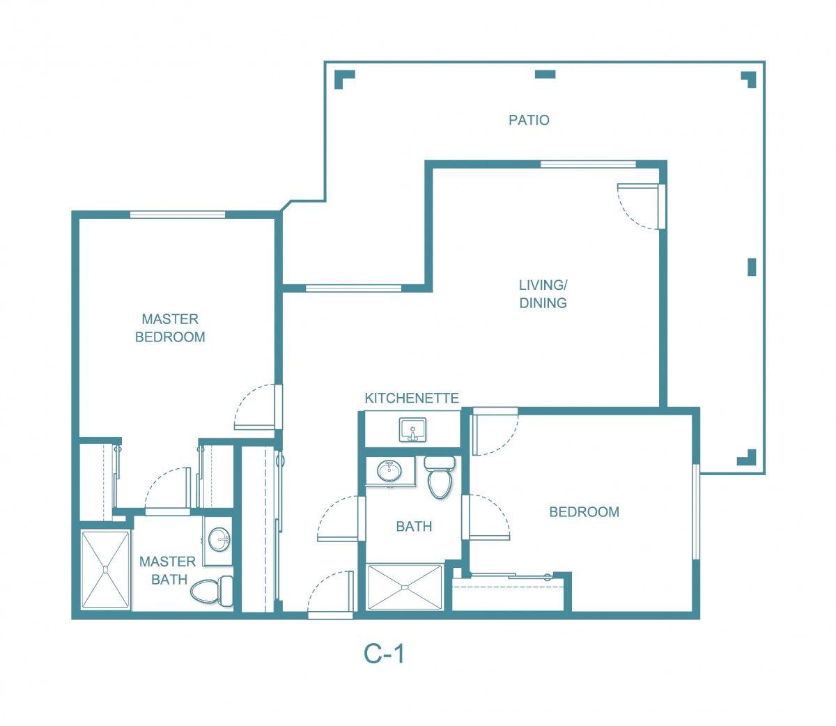 A detailed floor plan of an apartment, showing the layout of rooms and spaces.