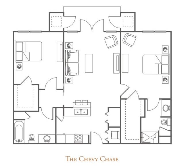 A floor plan of a two-bedroom apartment layout.