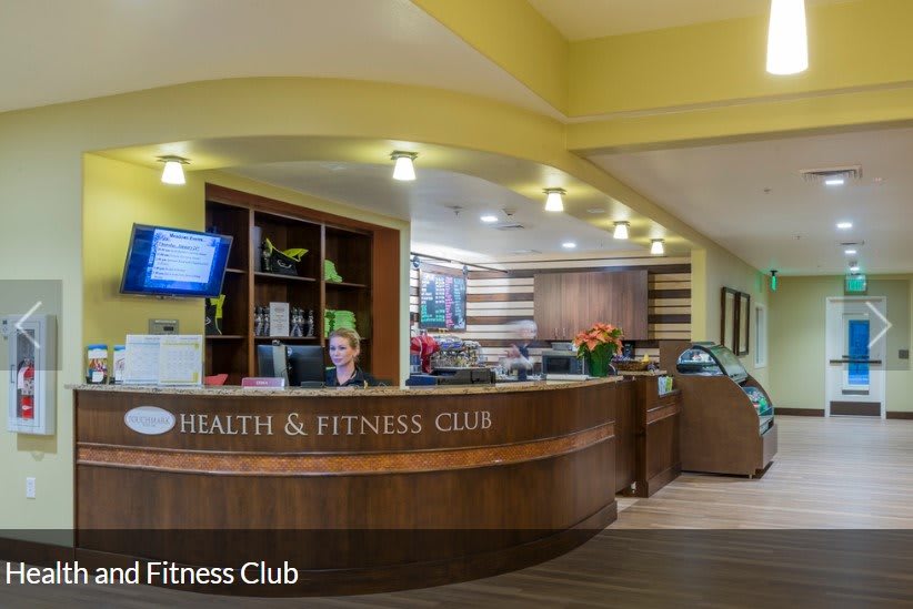 Reception area of a health and fitness club.